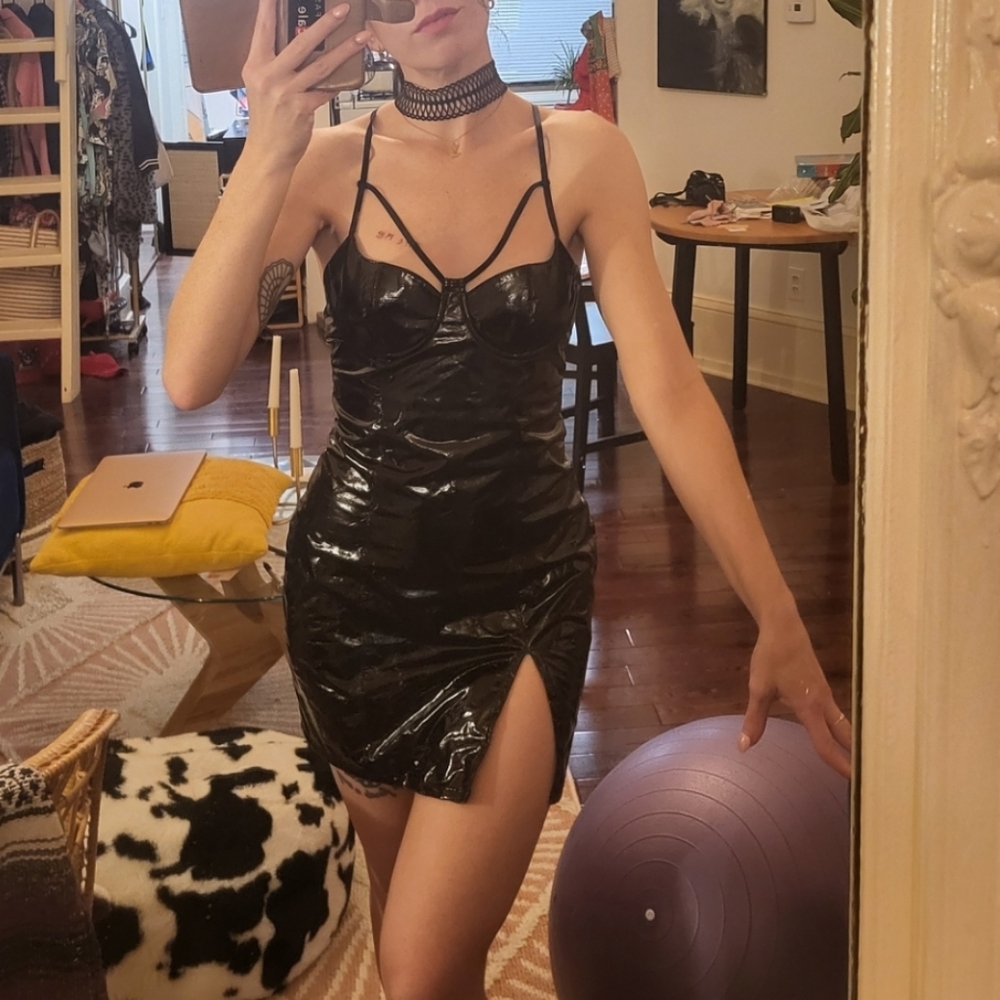 Current Mood VINYL Black Backless Dress Dolls Kill